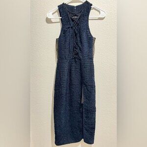 NWT Revolve brand X by NBD Metallic Navy‎ Blue Lace High Neck Dress